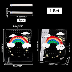 Rainbow Acrylic Earring Display Stand, Rectangle Shaped Earring Organizer Holder, with Zinc Alloy Finding, Rainbow Pattern, Finish Product: 9.5x20x24.2cm