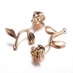 Розовый Позолоченный Долговечные латунные подвески, роза, без кадмия и без свинца, Настоящее розовое золото покрыто, 39x22.5x9 мм, отверстие : 1.5 мм