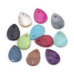 Mixed Color Spray Paint Freshwater Shell Charms, teardrop, Mixed Color, 13x9x2mm, Hole: 1~1.5mm