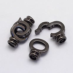 Gunmetal Brass Micro Pave Cubic Zirconia Fold Over Clasps, Lead Free & Nickel Free, Gunmetal, 22x12x6.5mm, Hole: 4mm and 1mm