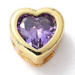 Индиго Подвески-слайдеры с инкрустацией из фианита и латуни, реальный 18 k позолоченный, сердце, индиговые, 6.5x6.5x4 мм, отверстие : 0.8x2 мм