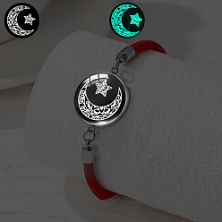 Луна Плоские круглые звенья из светящегося сплава стекла, браслеты из нейлонового шнура для пары друзей, платина, луна, 6-1/2 дюйм (16.5 см)