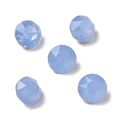 Air Blue Opal Glass Rhinestone Cabochons, Pointed Back & Back Plated, Flat Round, Air Blue Opal, 8.1x5.6mm