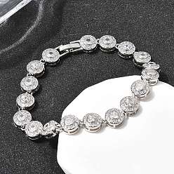 Платина Латунные браслеты-цепочки с микропаве из прозрачных кубических цирконий для женщин, плоско-круглые, стойки покрытие, долговечный, без кадмия и без свинца, платина, 7.48 дюйм (19 см)