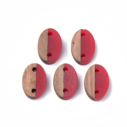 Red Resin & Walnut Wood Links connectors, Oval, Red, 15.5x10.5x3~3.5mm, Hole: 1.8mm