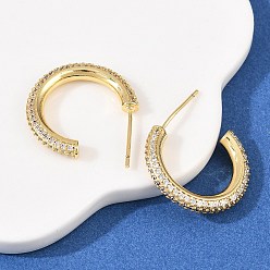 Настоящее золото 18K Серьги-гвоздики из латуни в форме буквы С с прозрачным кубическим цирконием, без кадмия и без свинца, долговечный, стойки покрытие, реальный 18 k позолоченный, 20x3 мм