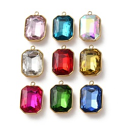 (52) Непрозрачная лаванда Ионное покрытие (ip) 304 подвески из нержавеющей стали, со стеклянными стразами, реальный 18 k позолоченный, прямоугольные, разноцветные, 18x11.5x5.5 мм, отверстие : 1.5 мм