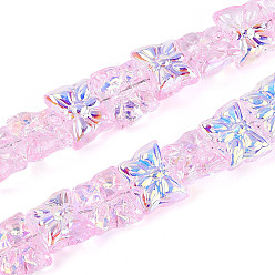 Бледно-Розовый Гальваническое покрытие, прозрачные стеклянные бусины, нити, бабочка, с половиным покрытием, с покрытием AB цвета, розовый жемчуг, 11.5x14.5x6~7 мм, отверстие : 1.2 мм, около 60 шт / нитка, 24.41 дюйм (62 см)