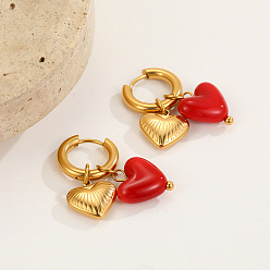 Красный Серьги-кольца в форме сердца 304 из нержавеющей стали и смолы, золотые, красные, 30 мм