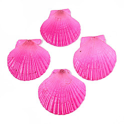 Ярко-Розовый Большие подвески из натуральной ракушки гребешка, окрашенные распылением, подвески в форме ракушек, ярко-розовый, 68.5~80x67.5~81x6~8 мм, отверстие : 1~1.4 мм