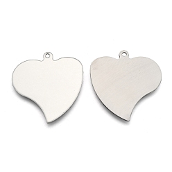Stainless Steel Color 201 Stainless Steel Heart Stamping Blank Tag Pendants, Stainless Steel Color, 42x40x1mm, Hole: 3mm