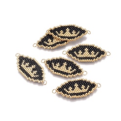 Black MIYUKI & TOHO Handmade Japanese Seed Beads Links, Loom Pattern, Eye with Crown, Black, 17.5~18x34~35x1.7mm, Hole: 2.5mm