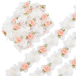 Белый 3 ярдов вышитый цветок полиэстер кружевная отделка, с имитацией жемчужина бисера, для шитья декоративных поделок, белые, 1-3/8 дюйм (35 мм)