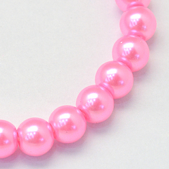 Hot Pink Baking Painted Pearlized Glass Pearl Round Bead Strands, Hot Pink, 4~5mm, Hole: 1mm, about 210pcs/strand, 31.4 inch