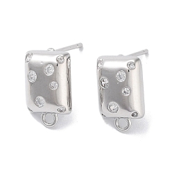 Платинированный Латунные серьги-гвоздики из циркония, без кадмия, без никеля и без свинца, прямоугольные, Реальная платина, 13x8 мм, отверстие : 1.5 мм, штифты : 0.8 мм
