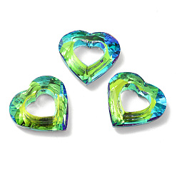 Lawn Green Electroplated Glass Pendants, Back Plated, Faceted Heart Charms, Lawn Green, 24.5x26x6mm, Hole: 11x13mm