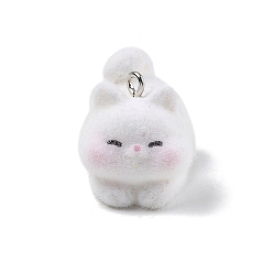 Cat Shape Кулоны из флокированной смолы, с железной платиной петлей, форма кошки, 18.5x18.5x23.5 мм, отверстие : 2 мм