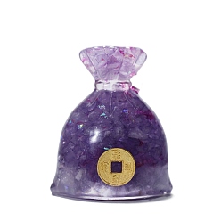 Аметист Статуэтки из смолы для кошелька, с кусочками натурального аметиста внутри статуй для украшения домашнего офиса, 43x30x52 мм
