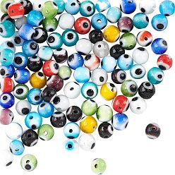 Mixed Color 225 Pcs 15 Colors Handmade Evil Eye Lampwork Round Beads, Mixed Color, 10mm, Hole: 1mm, 15pcs/color