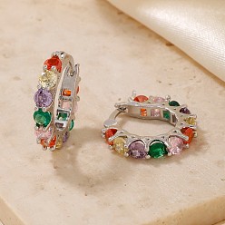 Платина Винтажные разноцветные круглые латунные серьги-кольца с кубическим цирконием, платина, 19x3.5 мм