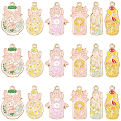 Mixed Color 24Pcs 6 Styles Zinc Alloy Enamel Pendants, Light Gold, Bottle, Mixed Color, 28x10~19x1.5mm, Hole: 1.5~1.8mm, 4pcs/style