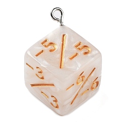 Antique White Opaque Resin Pendants, Dice Charms, with Platinum Tone Iron Loops, Antique White, 29x22x15.5~16mm, Hole: 2mm
