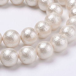 Blanco Arrugas con textura perlas de cuentas de perlas de concha, rondo, blanco, 6 mm, agujero: 1 mm, sobre 34 unidades / cadena, 7.7 pulgada (19.75 cm)