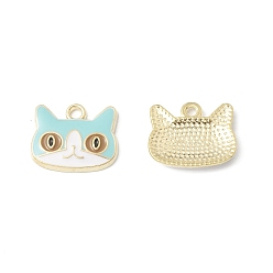 Aquamarine Alloy Enamel Charms, Cat Charm, Golden, Aquamarine, 13x16x2.2mm, Hole: 2mm