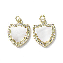 Others Brass Micro Pave Cubic Zirconia Pendants, Cadmium Free & Lead Free, with Shell, Shield, Real 18K Gold Plated, 21x16x3mm, Hole: 3.5mm