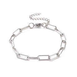 Нержавеющая Сталь Цвет Устойчивый к потускнению 304 браслет-цепочка из нержавеющей стали в виде скрепки для мужчин и женщин, цвет нержавеющей стали, 7-1/4 дюйм (18.5 см), ссылка: 14x5.5x1.2 mm