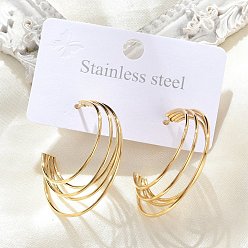 Настоящее золото 18K Многослойные c-образные 304 серьги-гвоздики из нержавеющей стали, ионное покрытие (ip), реальный 18 k позолоченный, 32x10 мм