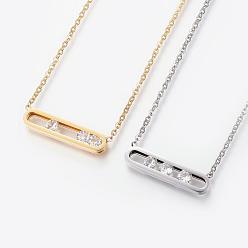 Mixed Color 304 Stainless Steel Pendant Necklaces, with Cubic Zirconia and Lobster Claw Clasps, Cable Chains, Rectangle, Mixed Color, 17.3 inch(44cm)