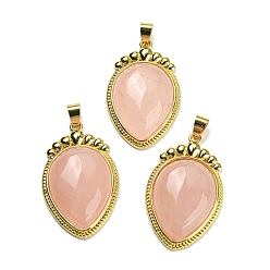 Rose Quartz Natural Rose Quartz Pendants, Carrot Charms with Rack Plating Golden Tone Brass Findings, Lead Free & Cadmium Free, 36.5x22.5x7~7.5mm, Hole: 4x6.5mm