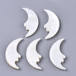 Creamy White Natural Freshwater Shell Beads, Half Drilled, Moon, Creamy White, 25x12x3mm, Half Hole: 1mm