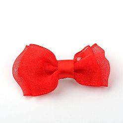 Rouge Barrettes de cheveux de fer, avec la main organza bowknot, arcs de cheveux, rouge, 53~63mm
