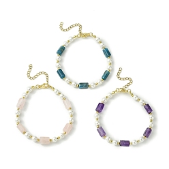 Mixed Stone 3Pcs 3 Style Natural Mxied Stone & Shell Pearl Beaded Bracelets Set for Women, 7-5/8 inch(19.5cm), 1Pc/style