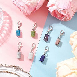 Платина 7шт. колонны из натурального родонита, канадского нефрита, аквамарина, аметиста, апатита, лазурита и лабрадорита, подвесные украшения, Сплав с застежками, платина, 29 мм