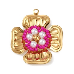 Цветок Пластиковые подвески, 304 подвески из нержавеющей стали, фуксиново-красные, цветок, 31.5x28x5.5 мм, отверстие : 1.8 мм