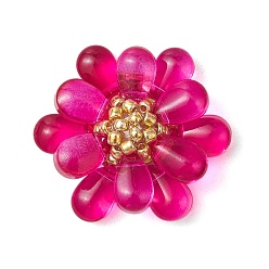 Светло-Вишневый Подвески из прозрачного стекла в форме капли, цветок, с круглыми стеклянными бусинами и бисером и 304 открытыми соединительными кольцами из нержавеющей стали, светло-вишневый, 24x27x9 мм, отверстие : 2.5 мм