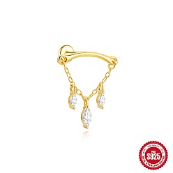 Horse Eye 925 Серьги-подвески из стерлингового серебра с инкрустацией прозрачными кубическими циркониями для хряща уха, золотые, лошадиный глаз , 15x17 мм