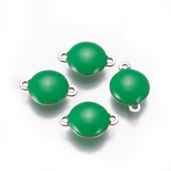Зеленый 304 соединительные звенья эмалированные нержавеющие, эмалированные блестки, плоско-круглые, цвет нержавеющей стали, зелёные, 14.5x10x4.5 мм, отверстие : 1.4 мм