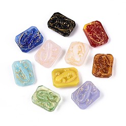 (52) Непрозрачная лаванда Прямоугольник со стеклянными бусинами-гекконами, золотой металл обвитыми, разноцветные, 13x10x6 мм, отверстие : 1~1.2 мм