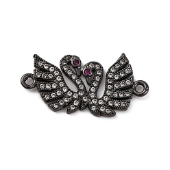 Черный Стойка покрытие латунь микропаве кубический цирконий пара лебедь соединительные подвески, без кадмия и без свинца, долговечный, чёрные, 14x26x1.5 мм, отверстие : 1.6 мм