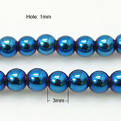 со Синим Покрытием Немагнитные синтетический гематит бисер пряди, с покрытием синим, круглые, с покрытием синим, 3 мм