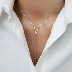 Серебро S925 Серебряное колье с буквой Y и цирконием, элегантное простое украшение для повседневного ношения.