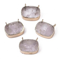 Quartz Crystal Natural Quartz Crystal Pendants, with Edge Golden Plated and Iron Loops, Oval, 16.5~18x18x6mm, Hole: 1.8mm