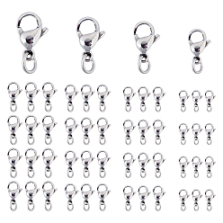 Stainless Steel Color 80Pcs 4 Style 304 Stainless Steel Lobster Claw Clasps, With Jump Ring, Stainless Steel Color, 20pcs/style
