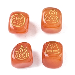 Красный Агат 4шт 4 стили натуральный сердолик дисплей украшения, фигурка для украшения дома, энергетический камень рейки для исцеления, куб с символами воздуха, пожар, элементы воды и почвы, 15.5x15x15 мм, 1 шт / стиль