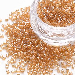 Sandy Brown Glass Bugle Beads, Transparent Colours Luster, Sandy Brown, 2.5~3x2mm, Hole: 0.9mm, about 15000pcs/pound