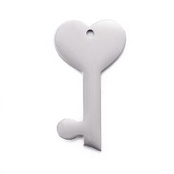 Stainless Steel Color Non-Tarnish 304 Stainless Steel Pendants, Stamping Blank Tag, Heart Key, Stainless Steel Color, 24x13x1mm, Hole: 1.2mm